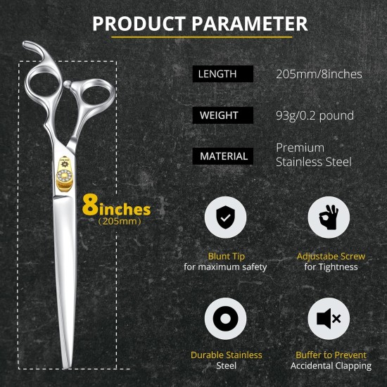 Dream Reach 8 Inch Dog Scissors Curved Fur Scissors - Dog Scissors with Ergonomic Handle, 440C Stainless Steel Fur Scissors for Dogs Cats Cutting, Professional Dog Hair Scissors with Adjustable Screw Dream Reach 8 Inch Dog Scissors Curved Fur Scissors - Dog Scissors with Ergonomic Handle, 440C Stainless Steel Fur Scissors for Dogs Cats Cutting, Professional Dog Hair Scissors with Adjustable Screw