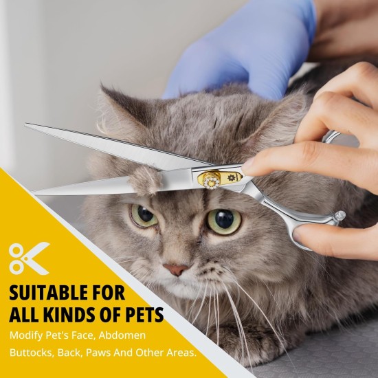 Dream Reach 8 Inch Dog Scissors Curved Fur Scissors - Dog Scissors with Ergonomic Handle, 440C Stainless Steel Fur Scissors for Dogs Cats Cutting, Professional Dog Hair Scissors with Adjustable Screw Dream Reach 8 Inch Dog Scissors Curved Fur Scissors - Dog Scissors with Ergonomic Handle, 440C Stainless Steel Fur Scissors for Dogs Cats Cutting, Professional Dog Hair Scissors with Adjustable Screw