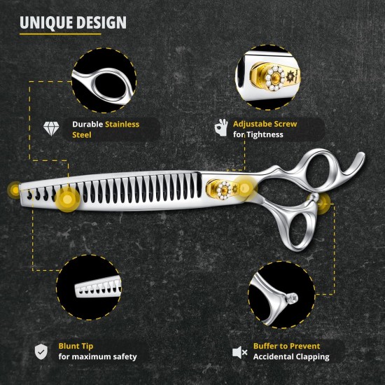 Dream Reach 8 Inch Dog Scissors Curved Fur Scissors - Dog Scissors with Ergonomic Handle, 440C Stainless Steel Fur Scissors for Dogs Cats Cutting, Professional Dog Hair Scissors with Adjustable Screw Dream Reach 8 Inch Dog Scissors Curved Fur Scissors - Dog Scissors with Ergonomic Handle, 440C Stainless Steel Fur Scissors for Dogs Cats Cutting, Professional Dog Hair Scissors with Adjustable Screw