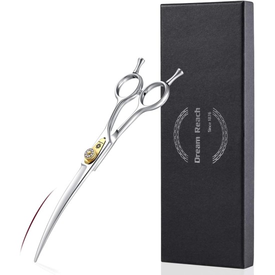 Dream Reach Professional Dog Scissors Curved Dog Grooming Scissors Pet Care Curved Scissors Made of 440C Japanese Stainless Steel Grooming for Dogs Cats (7 Inch Curved Scissors) Dream Reach Professional Dog Scissors Curved Dog Grooming Scissors Pet Care Curved Scissors Made of 440C Japanese Stainless Steel Grooming for Dogs Cats (7 Inch Curved Scissors)