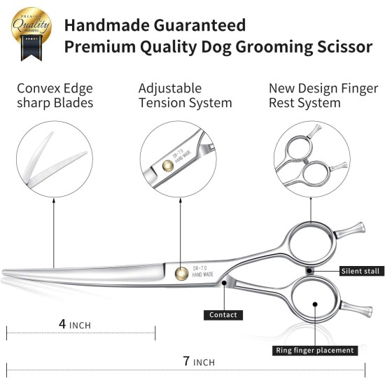 Dream Reach Professional Dog Scissors Curved Dog Grooming Scissors Pet Care Curved Scissors Made of 440C Japanese Stainless Steel Grooming for Dogs Cats (7 Inch Curved Scissors) Dream Reach Professional Dog Scissors Curved Dog Grooming Scissors Pet Care Curved Scissors Made of 440C Japanese Stainless Steel Grooming for Dogs Cats (7 Inch Curved Scissors)
