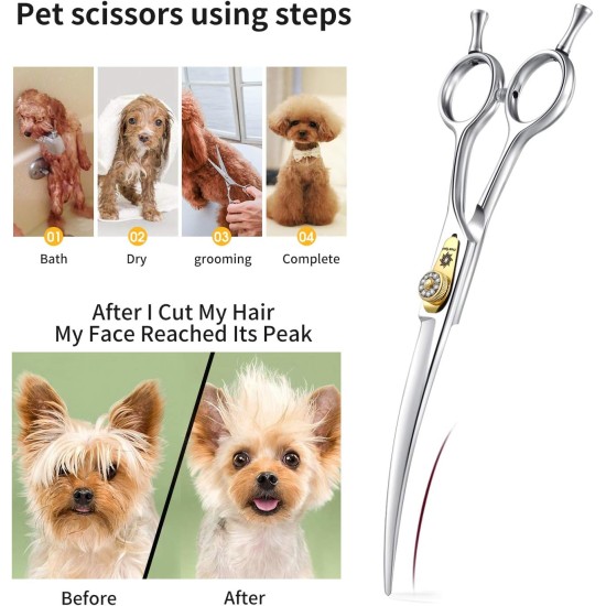 Dream Reach Professional Dog Scissors Curved Dog Grooming Scissors Pet Care Curved Scissors Made of 440C Japanese Stainless Steel Grooming for Dogs Cats (7 Inch Curved Scissors) Dream Reach Professional Dog Scissors Curved Dog Grooming Scissors Pet Care Curved Scissors Made of 440C Japanese Stainless Steel Grooming for Dogs Cats (7 Inch Curved Scissors)