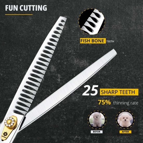 Dream Reach Thinning Scissors 8 Inch Dog Scissors with Ergonomic Handle, 440C Stainless Steel Fur Scissors, 75% Thinning Rate, Professional Dog Hair Scissors with Adjustable Screw 25 Teeth Dream Reach Thinning Scissors 8 Inch Dog Scissors with Ergonomic Handle, 440C Stainless Steel Fur Scissors, 75% Thinning Rate, Professional Dog Hair Scissors with Adjustable Screw 25 Teeth