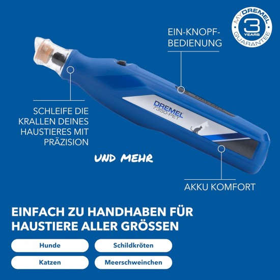 Dremel 7350 PET Claw Care with 3.6 V Battery Rotary Tool, Easy to Use, Lightweight Claw Grinder with 2 Sanding Accessories, 1 Protective Cover and 1 USB Cable, Suitable for Dogs and Cats Dremel 7350 PET Claw Care with 3.6 V Battery Rotary Tool, Easy to Use, Lightweight Claw Grinder with 2 Sanding Accessories, 1 Protective Cover and 1 USB Cable, Suitable for Dogs and Cats
