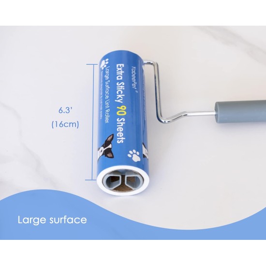 Extremely Sticky Lint Roller for Pet Hair Removal - Large Area 90 Sheets per Roll, 16cm Width, Pack of 1 Roll and 2 Refills Extremely Sticky Lint Roller for Pet Hair Removal - Large Area 90 Sheets per Roll, 16cm Width, Pack of 1 Roll and 2 Refills