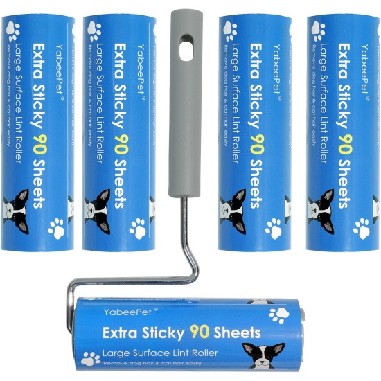 Extremely Sticky Lint Roller for Pet Hair Removal - Large Area 90 Sheets per Roll, 16cm Width, Pack of 1 Roll and 2 Refills Extremely Sticky Lint Roller for Pet Hair Removal - Large Area 90 Sheets per Roll, 16cm Width, Pack of 1 Roll and 2 Refills