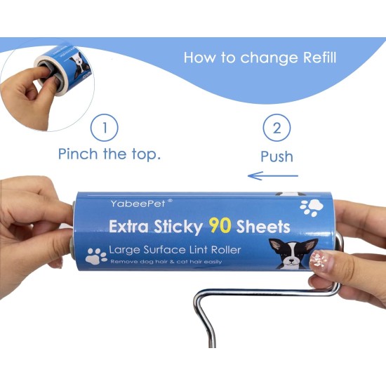 Extremely Sticky Lint Roller for Pet Hair Removal - Large Area 90 Sheets per Roll, 16cm Width, Pack of 1 Roll and 2 Refills Extremely Sticky Lint Roller for Pet Hair Removal - Large Area 90 Sheets per Roll, 16cm Width, Pack of 1 Roll and 2 Refills
