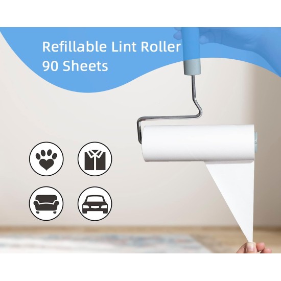 Extremely Sticky Lint Roller for Pet Hair Removal - Large Area 90 Sheets per Roll, 16cm Width, Pack of 1 Roll and 2 Refills Extremely Sticky Lint Roller for Pet Hair Removal - Large Area 90 Sheets per Roll, 16cm Width, Pack of 1 Roll and 2 Refills
