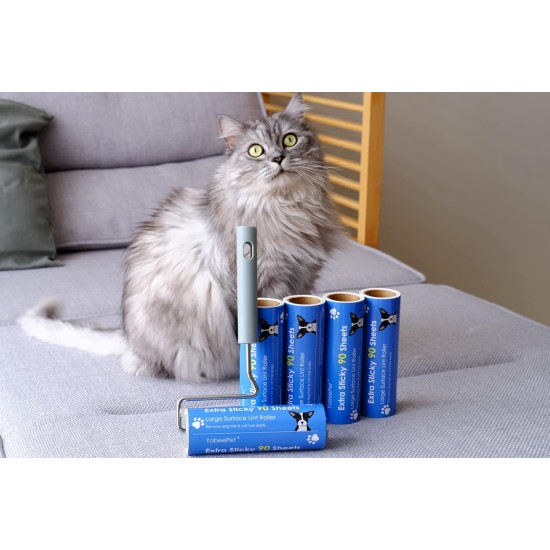 Extremely Sticky Lint Roller for Pet Hair Removal - Large Area 90 Sheets per Roll, 16cm Width, Pack of 1 Roll and 2 Refills Extremely Sticky Lint Roller for Pet Hair Removal - Large Area 90 Sheets per Roll, 16cm Width, Pack of 1 Roll and 2 Refills