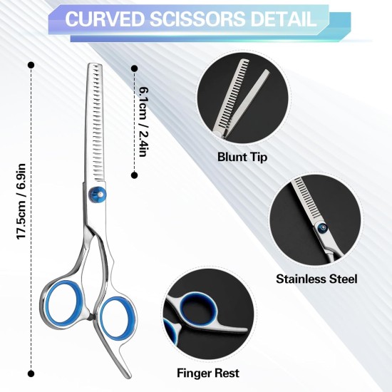 FINEASY Dog Scissors Set, Curved Dog Scissors, Fur Scissors for Dogs and Cats, Including Thinning Scissors, Curved Scissors, Grooming Comb, Stainless Steel Fur Scissors for Dogs and Cats (Blue) FINEASY Dog Scissors Set, Curved Dog Scissors, Fur Scissors for Dogs and Cats, Including Thinning Scissors, Curved Scissors, Grooming Comb, Stainless Steel Fur Scissors for Dogs and Cats (Blue)