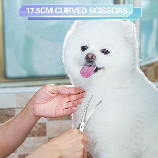 FINEASY Dog Scissors Set, Curved Dog Scissors, Fur Scissors for Dogs and Cats, Including Thinning Scissors, Curved Scissors, Grooming Comb, Stainless Steel Fur Scissors for Dogs and Cats (Blue) FINEASY Dog Scissors Set, Curved Dog Scissors, Fur Scissors for Dogs and Cats, Including Thinning Scissors, Curved Scissors, Grooming Comb, Stainless Steel Fur Scissors for Dogs and Cats (Blue)
