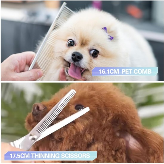 FINEASY Dog Scissors Set, Curved Dog Scissors, Fur Scissors for Dogs and Cats, Including Thinning Scissors, Curved Scissors, Grooming Comb, Stainless Steel Fur Scissors for Dogs and Cats (Blue) FINEASY Dog Scissors Set, Curved Dog Scissors, Fur Scissors for Dogs and Cats, Including Thinning Scissors, Curved Scissors, Grooming Comb, Stainless Steel Fur Scissors for Dogs and Cats (Blue)