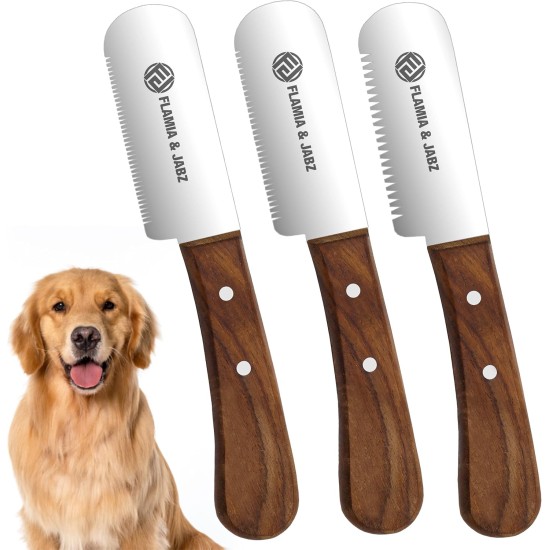 FLAMIA & JABZ Professional Dog Grooming Hand Stripping Knife, Wire Stripping Knife, Red Meranti Wood Handle, Non-Slip Handle with Stainless Steel Blade (3 Pieces, Right Hand) FLAMIA & JABZ Professional Dog Grooming Hand Stripping Knife, Wire Stripping Knife, Red Meranti Wood Handle, Non-Slip Handle with Stainless Steel Blade (3 Pieces, Right Hand)