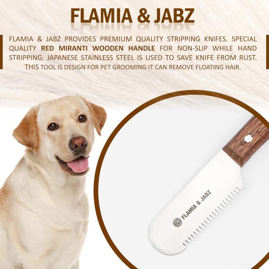 FLAMIA & JABZ Professional Dog Grooming Hand Stripping Knife, Wire Stripping Knife, Red Meranti Wood Handle, Non-Slip Handle with Stainless Steel Blade (3 Pieces, Right Hand) FLAMIA & JABZ Professional Dog Grooming Hand Stripping Knife, Wire Stripping Knife, Red Meranti Wood Handle, Non-Slip Handle with Stainless Steel Blade (3 Pieces, Right Hand)