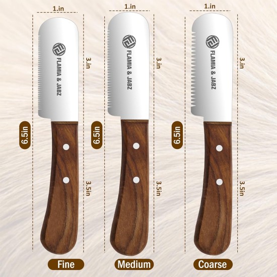 FLAMIA & JABZ Professional Dog Grooming Hand Stripping Knife, Wire Stripping Knife, Red Meranti Wood Handle, Non-Slip Handle with Stainless Steel Blade (3 Pieces, Right Hand) FLAMIA & JABZ Professional Dog Grooming Hand Stripping Knife, Wire Stripping Knife, Red Meranti Wood Handle, Non-Slip Handle with Stainless Steel Blade (3 Pieces, Right Hand)