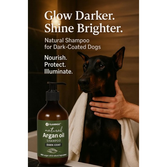 Flamingo Dog Shampoo with Argan Oil for Dogs with a Dark Coat 500 ml Suitable for All Fur and Skin Types Nourishes and Nourishes the Coat Strengthens the Colour and Shine of the Dark Coat