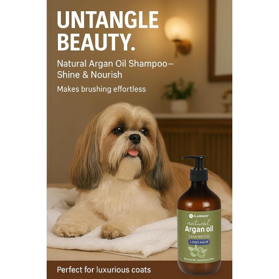 Flamingo Dog Shampoo with Argan Oil for Dogs with a Dark Coat 500 ml Suitable for All Fur and Skin Types Nourishes and Nourishes the Coat Strengthens the Colour and Shine of the Dark Coat