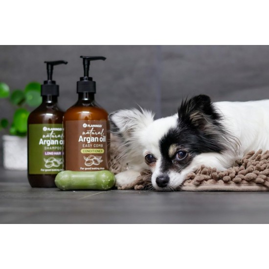Flamingo Dog Shampoo with Argan Oil for Dogs with a Dark Coat 500 ml Suitable for All Fur and Skin Types Nourishes and Nourishes the Coat Strengthens the Colour and Shine of the Dark Coat