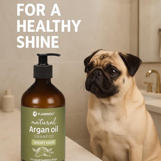 Flamingo Dog Shampoo with Argan Oil for Dogs with a Dark Coat 500 ml Suitable for All Fur and Skin Types Nourishes and Nourishes the Coat Strengthens the Colour and Shine of the Dark Coat