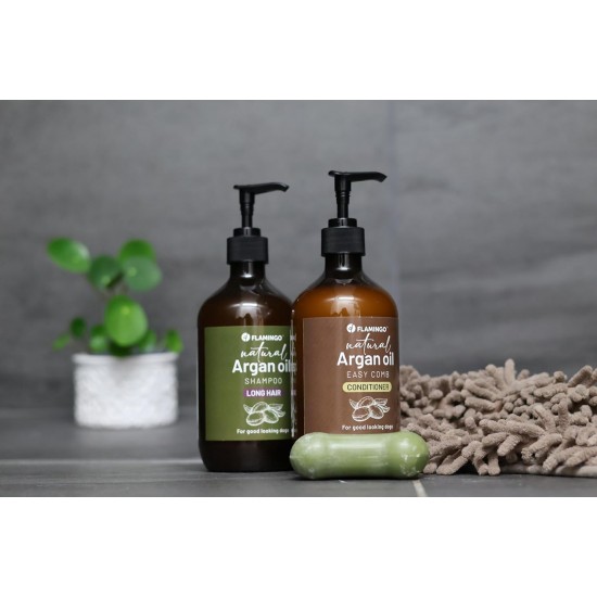 Flamingo Dog Shampoo with Argan Oil for Dogs with a Dark Coat 500 ml Suitable for All Fur and Skin Types Nourishes and Nourishes the Coat Strengthens the Colour and Shine of the Dark Coat