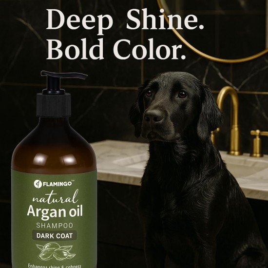 Flamingo Dog Shampoo with Argan Oil for Dogs with a Dark Coat 500 ml Suitable for All Fur and Skin Types Nourishes and Nourishes the Coat Strengthens the Colour and Shine of the Dark Coat