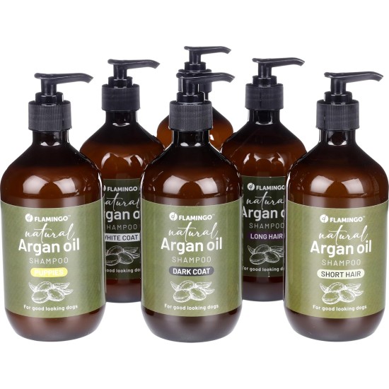 Flamingo Natural Shampoo with Argan Oil for Dogs with a Dark Coat 500 ml - Suitable for All Fur and Skin Types - Nourishes and Nourishes the Coat - Strengthens the Colour and Shine of the Dark Coat Flamingo Natural Shampoo with Argan Oil for Dogs with a Dark Coat 500 ml - Suitable for All Fur and Skin Types - Nourishes and Nourishes the Coat - Strengthens the Colour and Shine of the Dark Coat