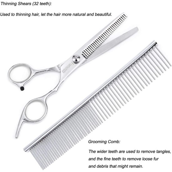 Freewindo Dog Scissors, Grooming Scissors, Round Tip, Durable Stainless Steel, Dog Scissors, Dog Nail Clippers for Whole Body Care Freewindo Dog Scissors, Grooming Scissors, Round Tip, Durable Stainless Steel, Dog Scissors, Dog Nail Clippers for Whole Body Care