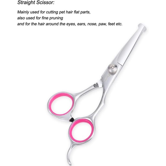 Freewindo Dog Scissors Set Professional with Safety Round Tip, Including Straight Scissors Dog Thinning Scissors Dog Scissors Fur Scissors Curved and Comb for Dog Cat Hair Care Freewindo Dog Scissors Set Professional with Safety Round Tip, Including Straight Scissors Dog Thinning Scissors Dog Scissors Fur Scissors Curved and Comb for Dog Cat Hair Care