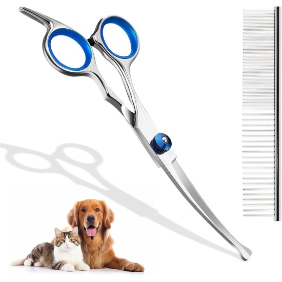 Fur Scissors for Dogs and Cats, Curved Scissors Dog Scissors Set, Professional Round Grooming Scissors, Pet Comb, Made of Robust Stainless Steel (Pink) Fur Scissors for Dogs and Cats, Curved Scissors Dog Scissors Set, Professional Round Grooming Scissors, Pet Comb, Made of Robust Stainless Steel (Pink)
