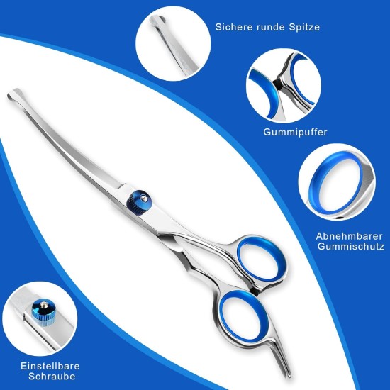 Fur Scissors for Dogs and Cats, Curved Scissors Dog Scissors Set, Professional Round Grooming Scissors, Pet Comb, Made of Robust Stainless Steel (Pink) Fur Scissors for Dogs and Cats, Curved Scissors Dog Scissors Set, Professional Round Grooming Scissors, Pet Comb, Made of Robust Stainless Steel (Pink)