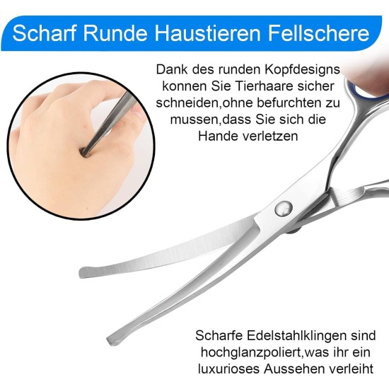 Fur Scissors for Dogs and Cats, Curved Scissors Dog Scissors Set, Professional Round Grooming Scissors, Pet Comb, Made of Robust Stainless Steel (Pink) Fur Scissors for Dogs and Cats, Curved Scissors Dog Scissors Set, Professional Round Grooming Scissors, Pet Comb, Made of Robust Stainless Steel (Pink)