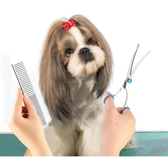 Fur Scissors for Dogs and Cats, Curved Scissors Dog Scissors Set, Professional Round Grooming Scissors, Pet Comb, Made of Robust Stainless Steel (Pink) Fur Scissors for Dogs and Cats, Curved Scissors Dog Scissors Set, Professional Round Grooming Scissors, Pet Comb, Made of Robust Stainless Steel (Pink)
