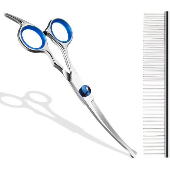 Fur Scissors for Dogs and Cats, Curved Scissors Dog Scissors Set, Professional Round Grooming Scissors, Pet Comb, Made of Robust Stainless Steel (Pink) Fur Scissors for Dogs and Cats, Curved Scissors Dog Scissors Set, Professional Round Grooming Scissors, Pet Comb, Made of Robust Stainless Steel (Pink)