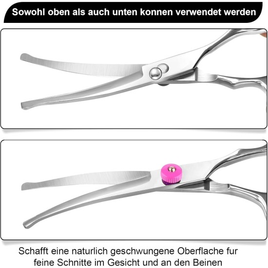 Fur Scissors for Dogs and Cats, Curved Scissors Dog Scissors Set, Professional Round Grooming Scissors, Pet Comb, Made of Robust Stainless Steel (Pink) Fur Scissors for Dogs and Cats, Curved Scissors Dog Scissors Set, Professional Round Grooming Scissors, Pet Comb, Made of Robust Stainless Steel (Pink)
