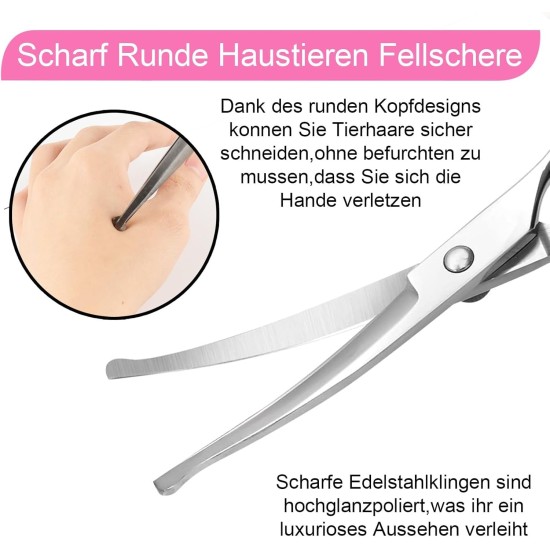 Fur Scissors for Dogs and Cats, Curved Scissors Dog Scissors Set, Professional Round Grooming Scissors, Pet Comb, Made of Robust Stainless Steel (Pink) Fur Scissors for Dogs and Cats, Curved Scissors Dog Scissors Set, Professional Round Grooming Scissors, Pet Comb, Made of Robust Stainless Steel (Pink)
