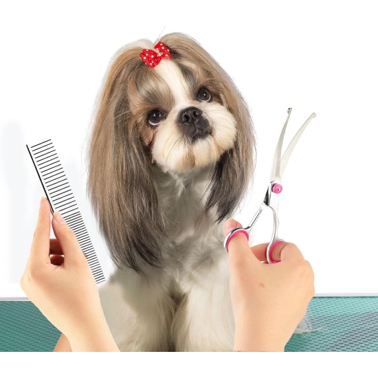Fur Scissors for Dogs and Cats, Curved Scissors Dog Scissors Set, Professional Round Grooming Scissors, Pet Comb, Made of Robust Stainless Steel (Pink) Fur Scissors for Dogs and Cats, Curved Scissors Dog Scissors Set, Professional Round Grooming Scissors, Pet Comb, Made of Robust Stainless Steel (Pink)
