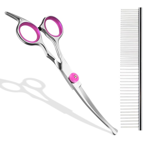 Fur Scissors for Dogs and Cats, Curved Scissors Dog Scissors Set, Professional Round Grooming Scissors, Pet Comb, Made of Robust Stainless Steel (Pink) Fur Scissors for Dogs and Cats, Curved Scissors Dog Scissors Set, Professional Round Grooming Scissors, Pet Comb, Made of Robust Stainless Steel (Pink)