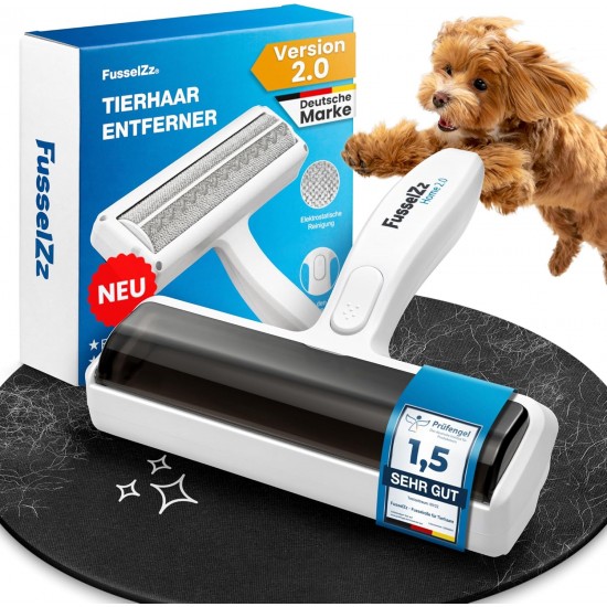 FusselZz® Premium Lint Roller Pet Hair [New Generation] - Self-Cleaning Pet Hair Remover for Cat Hair & Dog Hair Removal, Reusable Cat Hair Remover on Sofa, Carpet & Bed