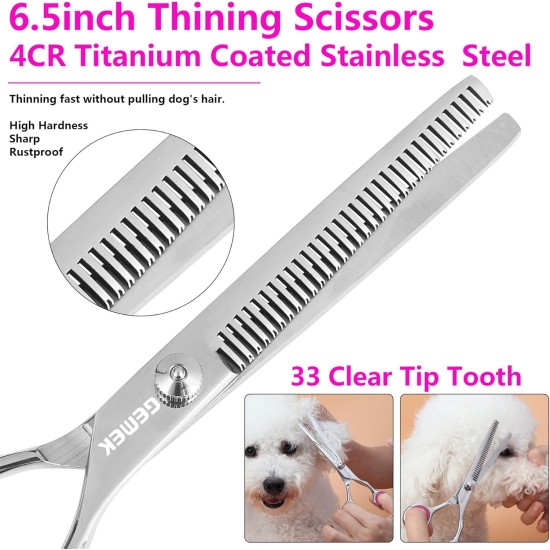 GEMEK Pet Cat Dog Grooming Scissors Set of 4 Stainless Steel Professional Pet Trimmer Kit - 7.5 Inch Straight Scissors, Thinning Scissors, Curved Scissors, Grooming Combs GEMEK Pet Cat Dog Grooming Scissors Set of 4 Stainless Steel Professional Pet Trimmer Kit - 7.5 Inch Straight Scissors, Thinning Scissors, Curved Scissors, Grooming Combs