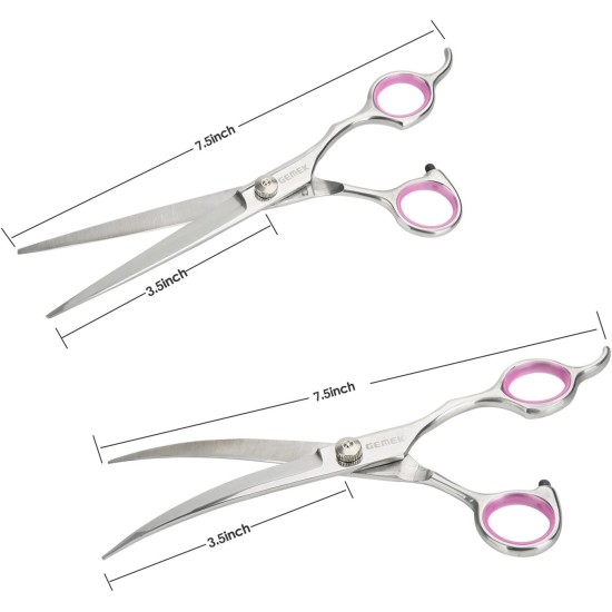 GEMEK Pet Cat Dog Grooming Scissors Set of 4 Stainless Steel Professional Pet Trimmer Kit - 7.5 Inch Straight Scissors, Thinning Scissors, Curved Scissors, Grooming Combs GEMEK Pet Cat Dog Grooming Scissors Set of 4 Stainless Steel Professional Pet Trimmer Kit - 7.5 Inch Straight Scissors, Thinning Scissors, Curved Scissors, Grooming Combs
