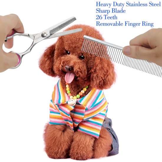 GEMEK Pet Cat Dog Grooming Scissors Set of 4 Stainless Steel Professional Pet Trimmer Kit - 7.5 Inch Straight Scissors, Thinning Scissors, Curved Scissors, Grooming Combs GEMEK Pet Cat Dog Grooming Scissors Set of 4 Stainless Steel Professional Pet Trimmer Kit - 7.5 Inch Straight Scissors, Thinning Scissors, Curved Scissors, Grooming Combs