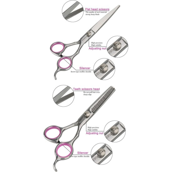 GEMEK Pet Cat Dog Grooming Scissors Set of 4 Stainless Steel Professional Pet Trimmer Kit - 7.5 Inch Straight Scissors, Thinning Scissors, Curved Scissors, Grooming Combs GEMEK Pet Cat Dog Grooming Scissors Set of 4 Stainless Steel Professional Pet Trimmer Kit - 7.5 Inch Straight Scissors, Thinning Scissors, Curved Scissors, Grooming Combs