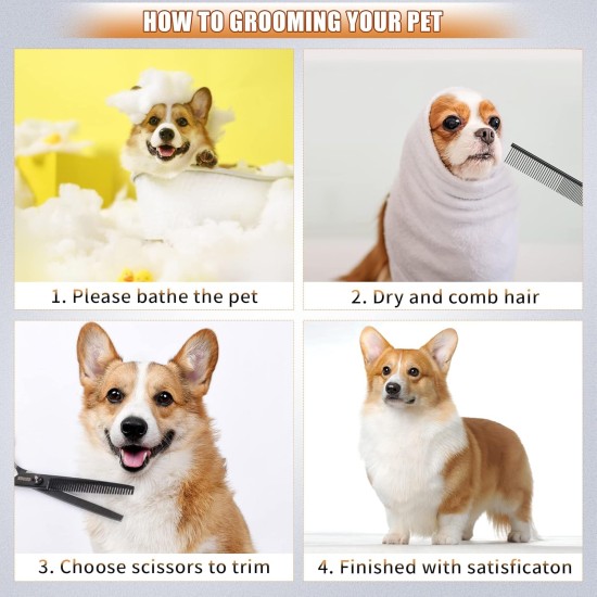 GEMEK Professional Grooming Scissors for Dogs with Round Safety Tips, Dog Grooming Scissors Set - Thinning, Straight, Curved Scissors and Comb for Long Short Hair for Dog Cat Pet GEMEK Professional Grooming Scissors for Dogs with Round Safety Tips, Dog Grooming Scissors Set - Thinning, Straight, Curved Scissors and Comb for Long Short Hair for Dog Cat Pet