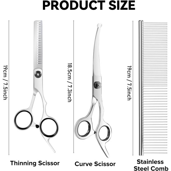GOTFUN Pack of 4 Dog Grooming Scissors Curved Scissors with Safety Round Tips Professional Thin Scissors Stainless Steel Pet Grooming Scissors Set with Thin Scissors for Dogs Cats Pets GOTFUN Pack of 4 Dog Grooming Scissors Curved Scissors with Safety Round Tips Professional Thin Scissors Stainless Steel Pet Grooming Scissors Set with Thin Scissors for Dogs Cats Pets
