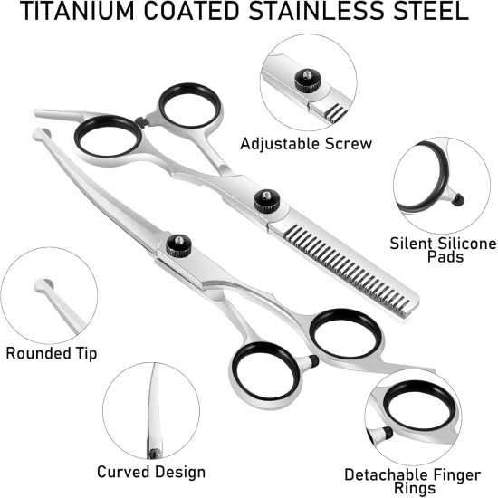 GOTFUN Pack of 4 Dog Grooming Scissors Curved Scissors with Safety Round Tips Professional Thin Scissors Stainless Steel Pet Grooming Scissors Set with Thin Scissors for Dogs Cats Pets GOTFUN Pack of 4 Dog Grooming Scissors Curved Scissors with Safety Round Tips Professional Thin Scissors Stainless Steel Pet Grooming Scissors Set with Thin Scissors for Dogs Cats Pets