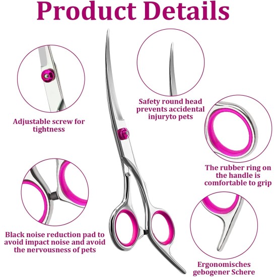Geaanen Dog Scissors, Fur Scissors for Dogs and Cats, Curved Scissors Dog Scissors Set, Professional Round Grooming Scissors, Cat Grooming Scissors, Dog Grooming Scissors for Cats and Other Pets Geaanen Dog Scissors, Fur Scissors for Dogs and Cats, Curved Scissors Dog Scissors Set, Professional Round Grooming Scissors, Cat Grooming Scissors, Dog Grooming Scissors for Cats and Other Pets