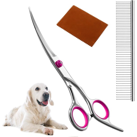 Geaanen Dog Scissors, Fur Scissors for Dogs and Cats, Curved Scissors Dog Scissors Set, Professional Round Grooming Scissors, Cat Grooming Scissors, Dog Grooming Scissors for Cats and Other Pets
