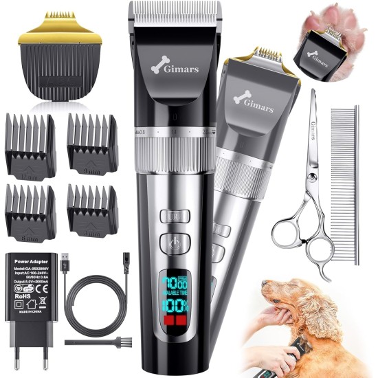 Gimars 2-in-1 Dog Clipper with Dog Trimmer, 7000 rpm Quiet Dog Clippers Set, USB Rechargeable Wireless Pet Hair Trimmer, Clipper Cat Dog Razor for Thick Fur