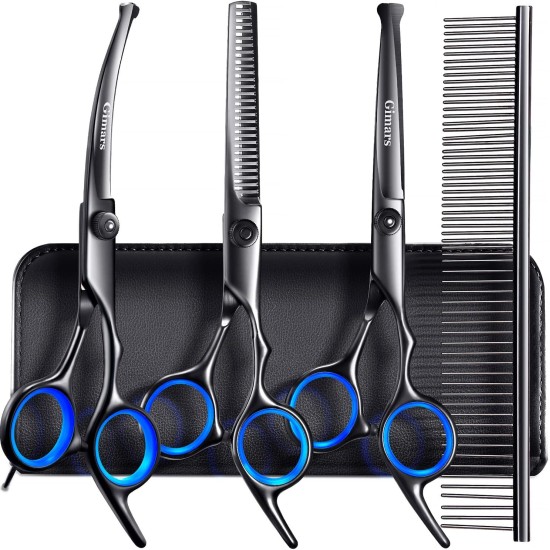 Gimars 4CR Dog Scissors Set Professional 6-in-1 Dog Scissors Grooming Scissors with Bullet Tip, Wear-Proof Titanium-Coated Fur Scissors for Dogs for Cats and Other Animals Gimars 4CR Dog Scissors Set Professional 6-in-1 Dog Scissors Grooming Scissors with Bullet Tip, Wear-Proof Titanium-Coated Fur Scissors for Dogs for Cats and Other Animals