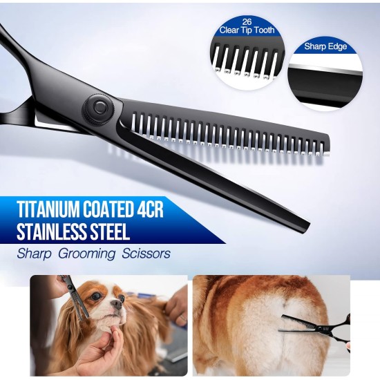 Gimars 4CR Dog Scissors Set Professional 6-in-1 Dog Scissors Grooming Scissors with Bullet Tip, Wear-Proof Titanium-Coated Fur Scissors for Dogs for Cats and Other Animals Gimars 4CR Dog Scissors Set Professional 6-in-1 Dog Scissors Grooming Scissors with Bullet Tip, Wear-Proof Titanium-Coated Fur Scissors for Dogs for Cats and Other Animals